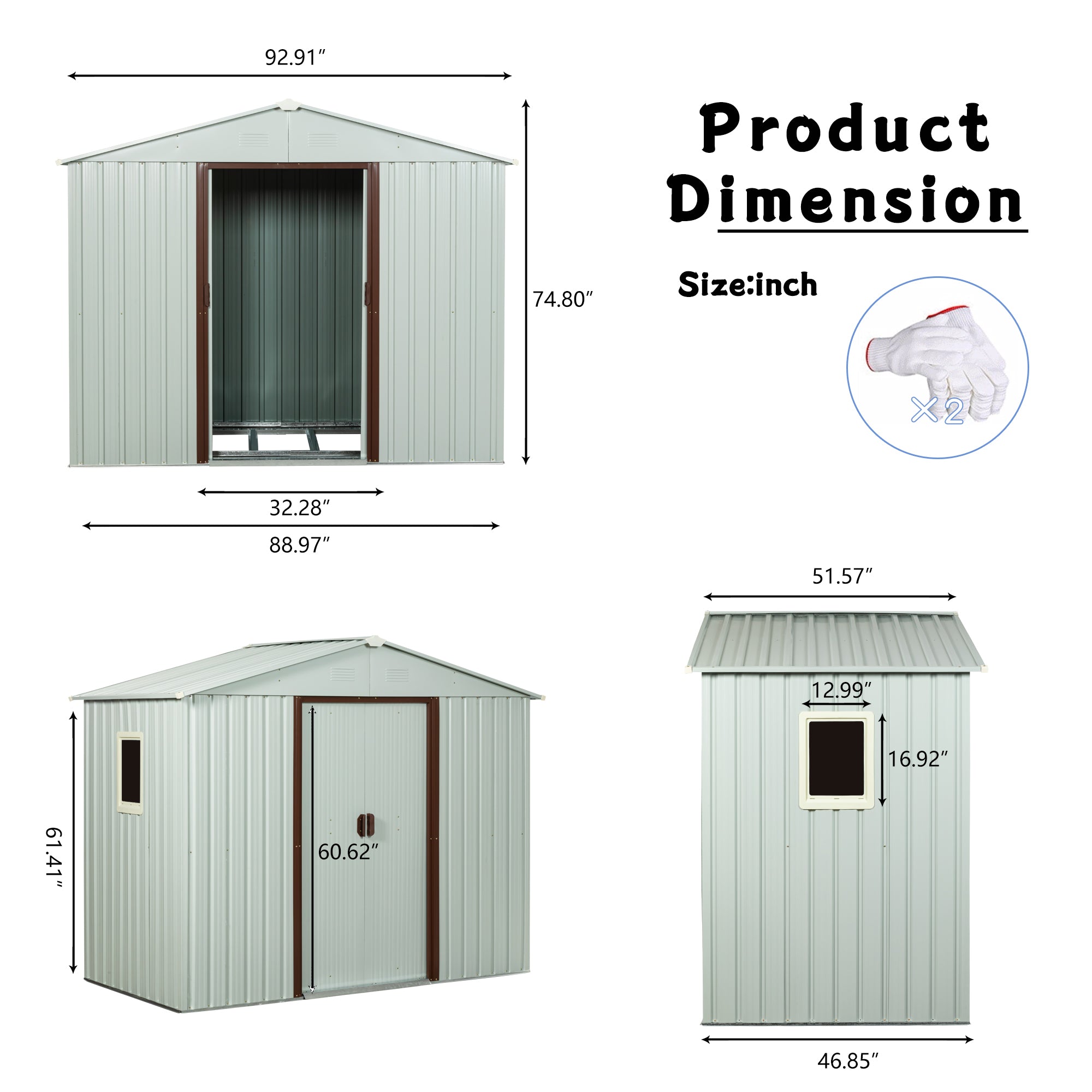 8ft x 4ft Outdoor Metal Storage Shed with Window