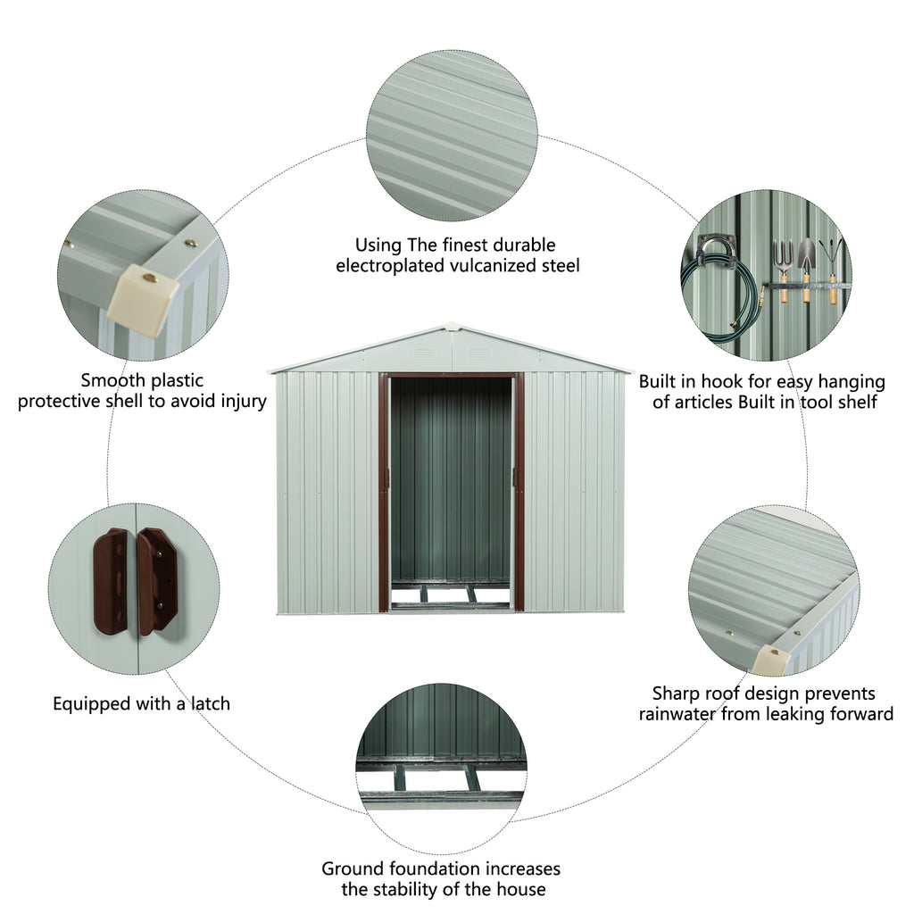 8ft x 4ft Outdoor Metal Storage Shed with Metal Foundation