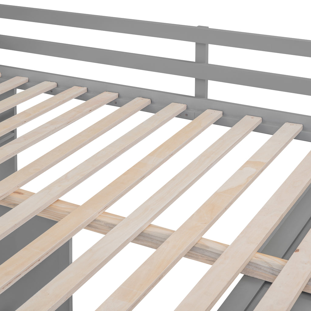 Full Size Loft Bed with Drawers, Desk, and Wardrobe - Gray
