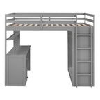 Full Size Loft Bed with Drawers, Desk, and Wardrobe - Gray