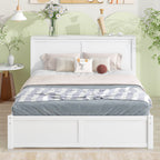 Queen Size Storage Platform Bed with Pull Out Shelves and Twin XL Size Trundle