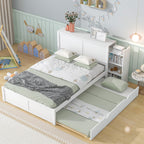 Full Size Storage Platform Bed with Pull Out Shelves and Twin Size Trundle