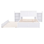 Full Size Storage Platform Bed with Pull Out Shelves and Twin Size Trundle