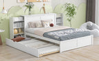 Queen Size Storage Platform Bed with Pull Out Shelves and Twin XL Size Trundle