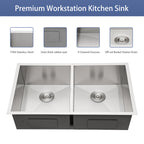 Undermount Double Bowl Kitchen Sink (50/50) in 16 Gauge Stainless Steel