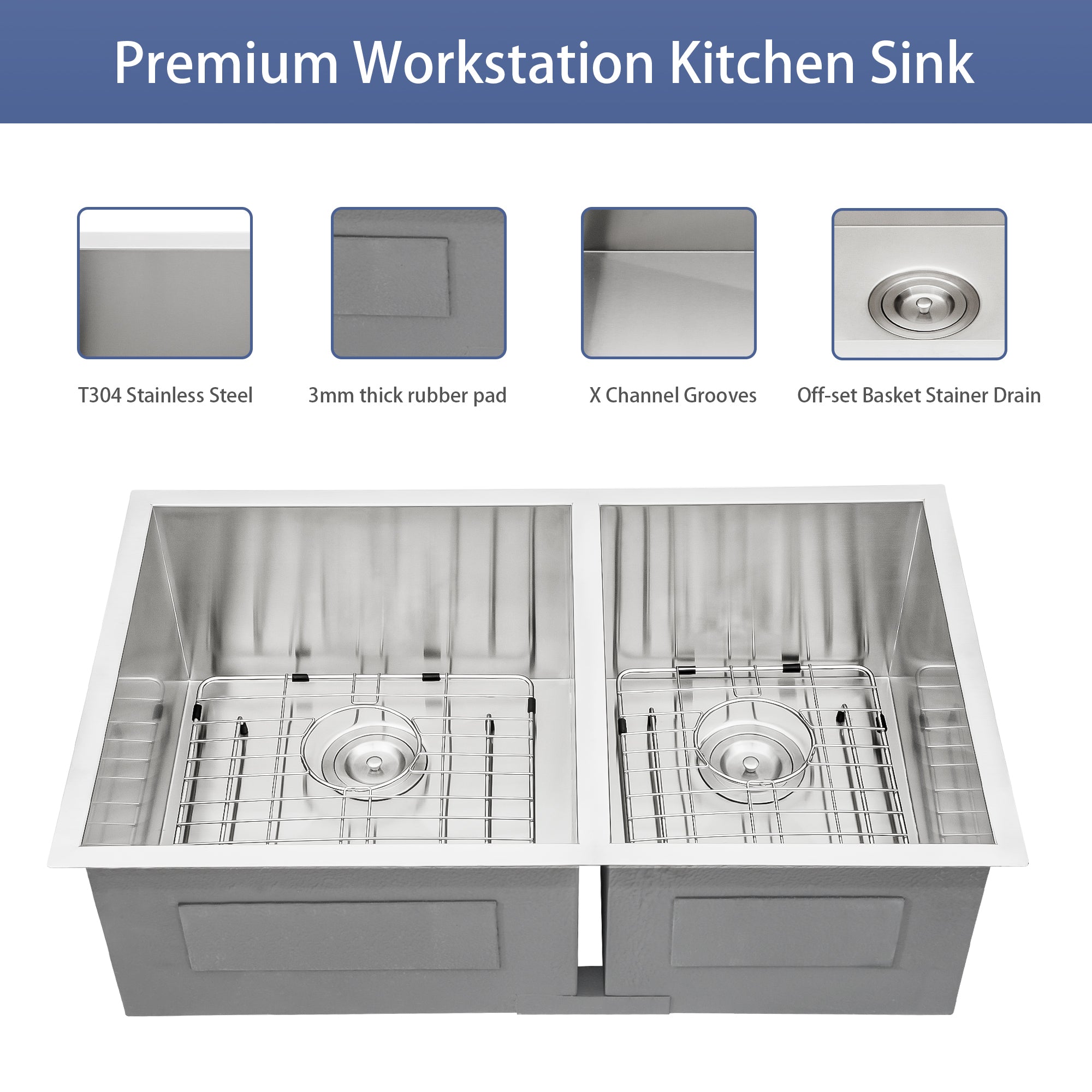 16 Gauge Stainless Steel Undermount Double Bowl Kitchen Sink