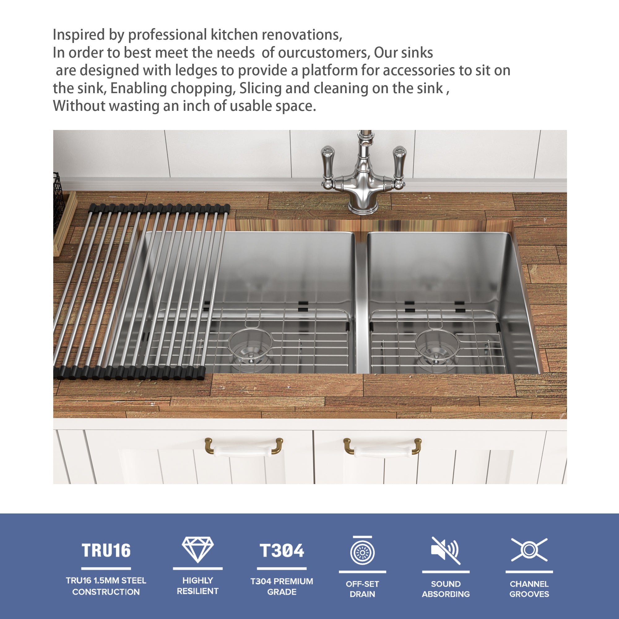 16 Gauge Stainless Steel Undermount Double Bowl Kitchen Sink
