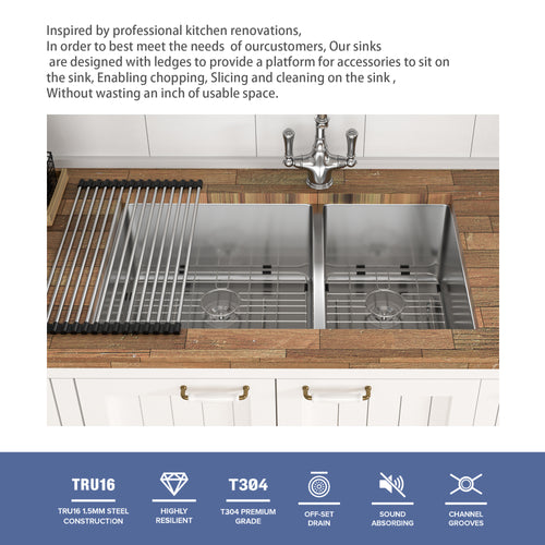 16 Gauge Stainless Steel Undermount Double Bowl Kitchen Sink