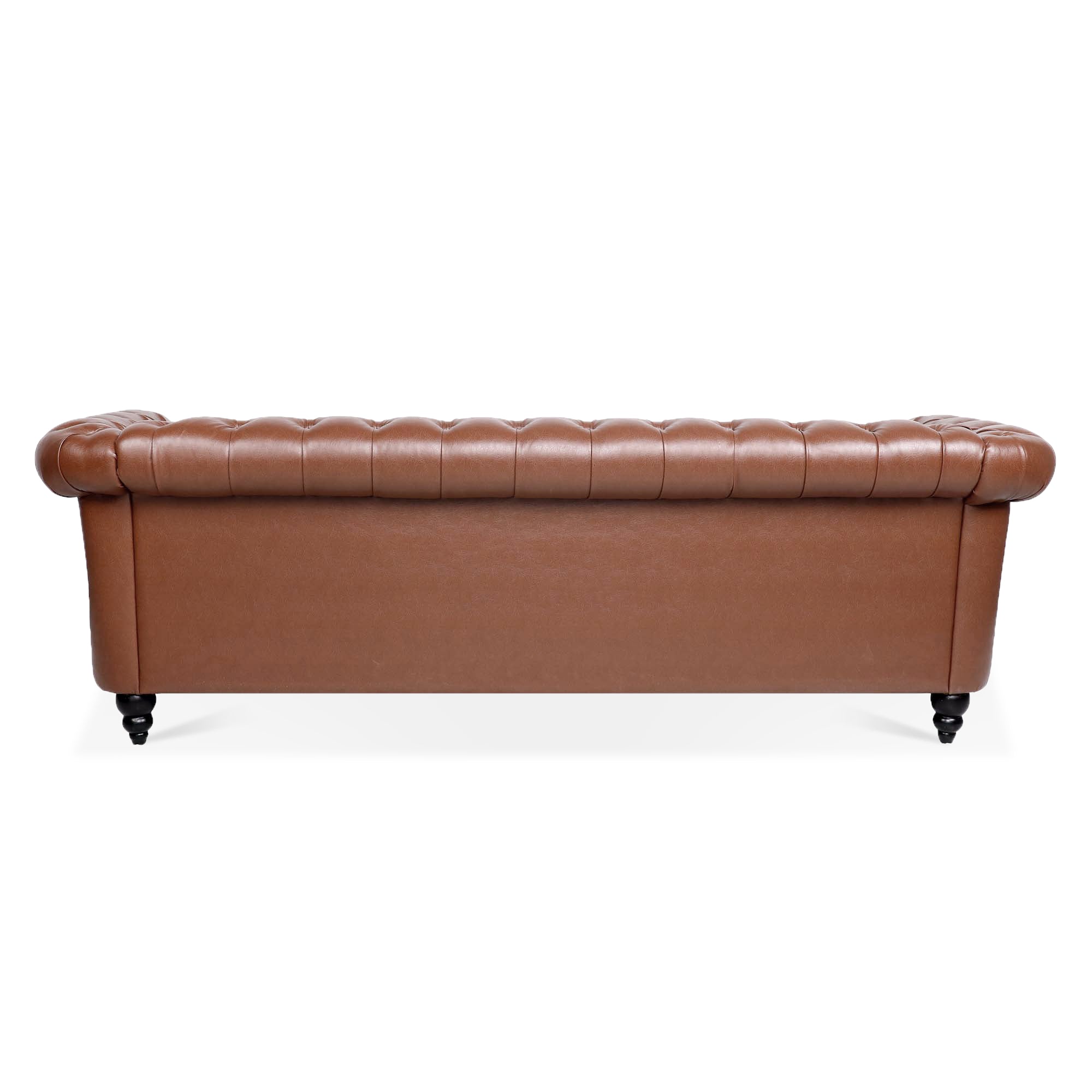 Brown PU Rolled Arm Chesterfield Three Seater Sofa