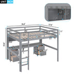 Full Size Loft Bed with Desk, Cabinets, Drawers and Bedside Tray, Charging Station