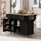 Kitchen Cart with Rubber Wood Drop-Leaf Countertop