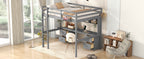 Full Size Loft Bed with Desk, Cabinets, Drawers and Bedside Tray, Charging Station