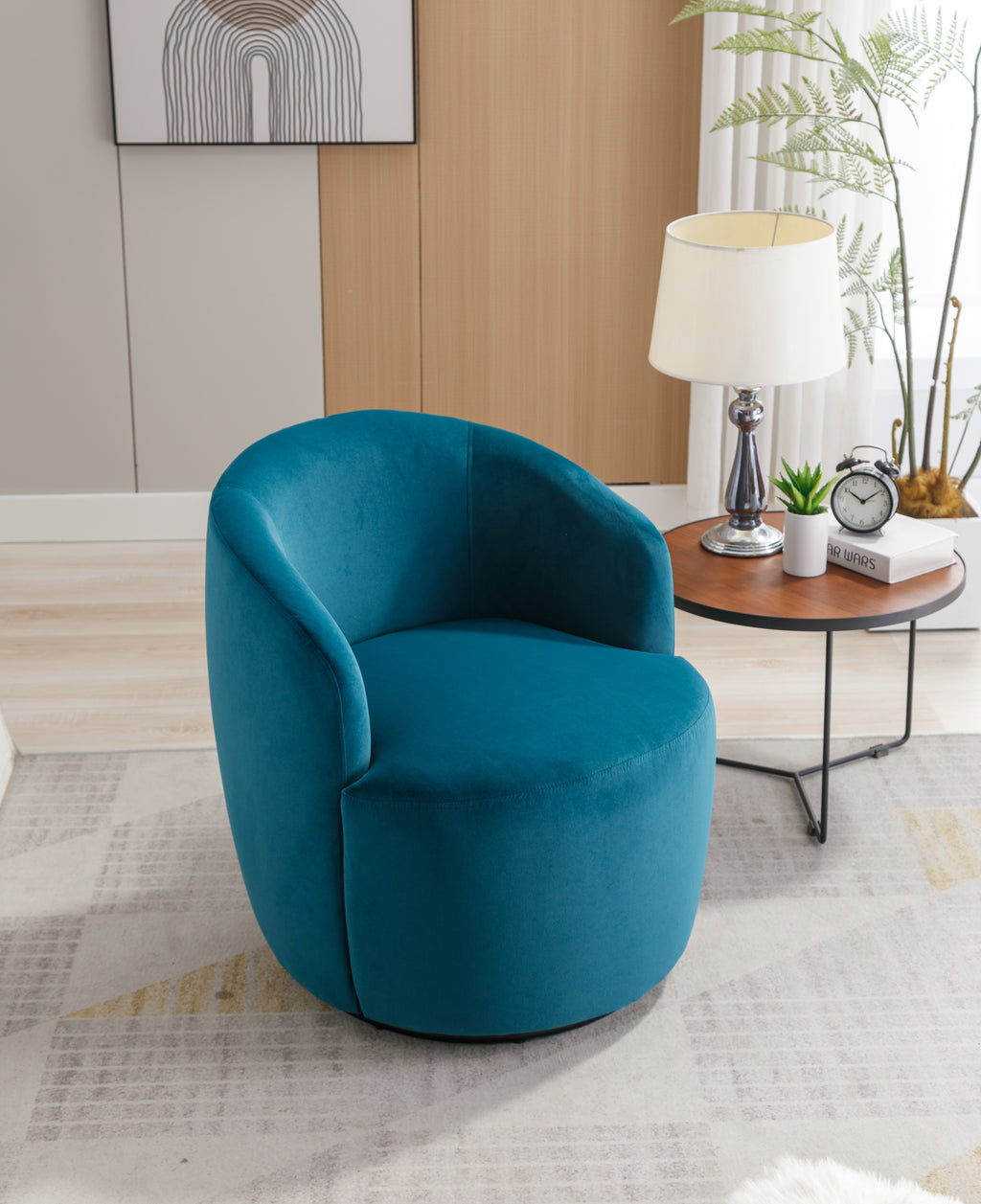 Velvet Fabric Swivel Accent Armchair Barrel Chair