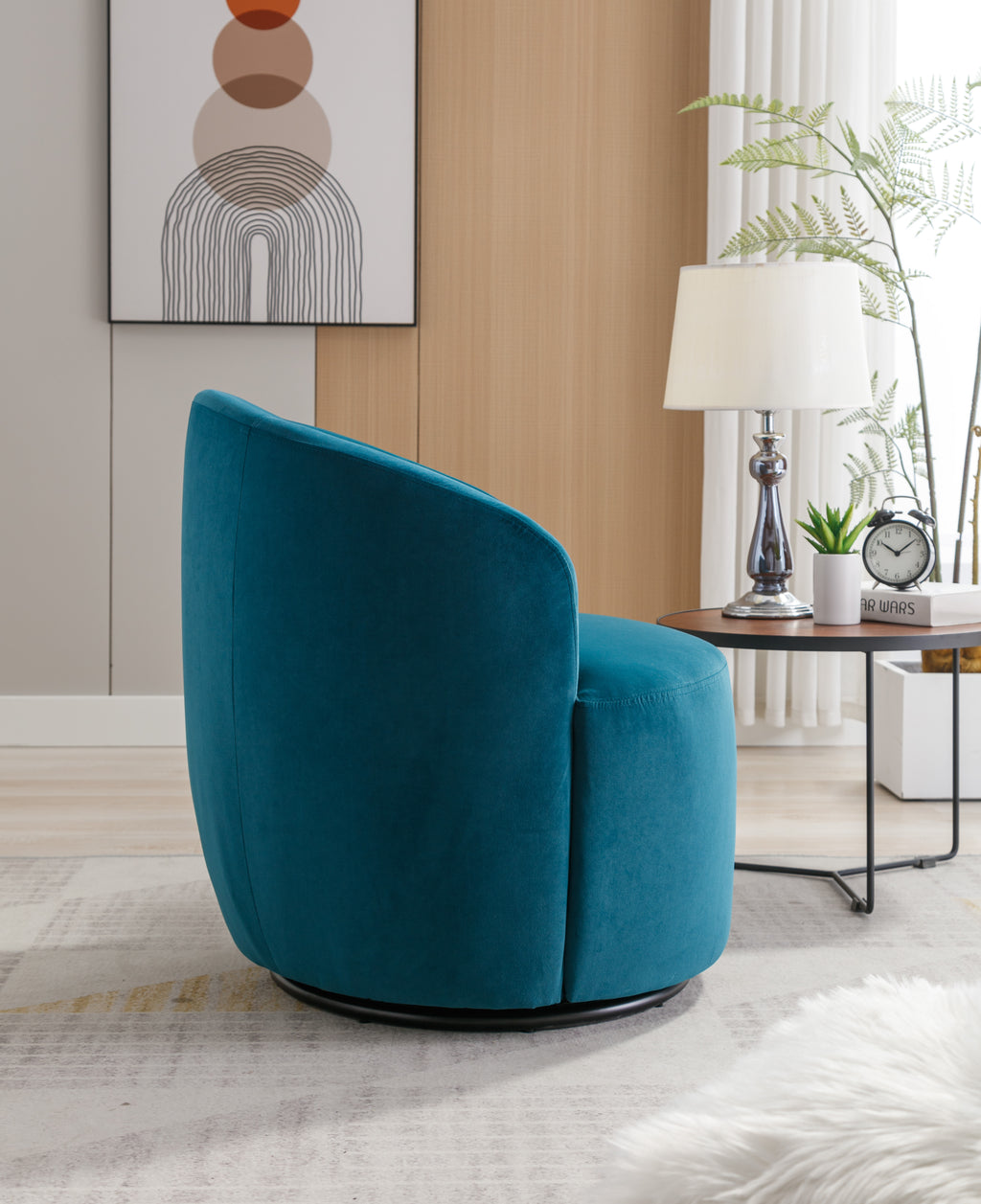 Velvet Fabric Swivel Accent Armchair Barrel Chair