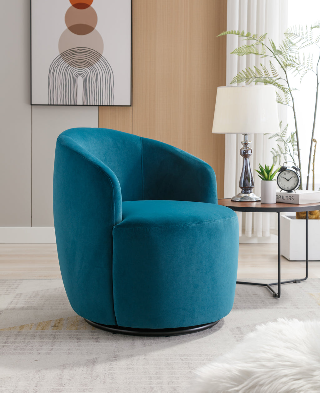 Velvet Fabric Swivel Accent Armchair Barrel Chair