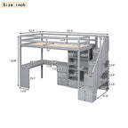 Twin Size Loft Bed with L-Shaped Desk and Drawers