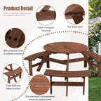 6-Person Circular Outdoor Wooden Picnic Table