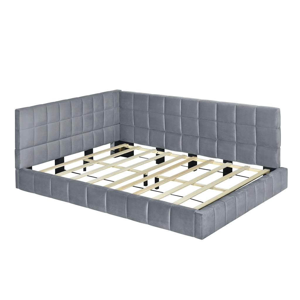 Full Size Upholstered Daybed/Sofa Bed Frame - Gray Velvet