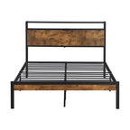 King Size Metal Platform Bed Frame with Wooden Headboard