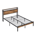 King Size Metal Platform Bed Frame with Wooden Headboard