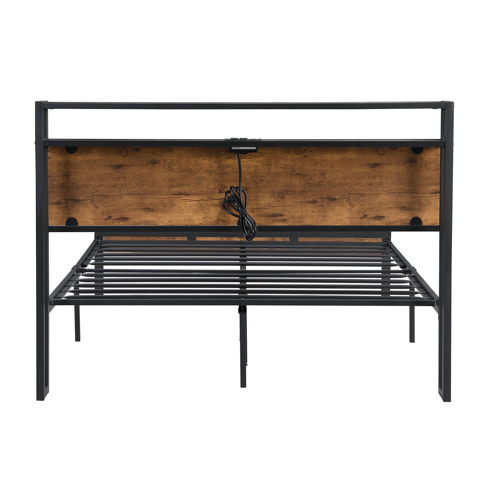 King Size Metal Platform Bed Frame with Wooden Headboard
