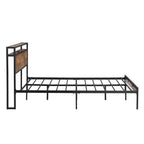 King Size Metal Platform Bed Frame with Wooden Headboard