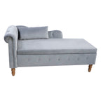 Grey Velvet Chaise Lounge with Storage