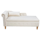 Beige Chaise Lounge Indoor Velvet Lounge Chair with Storage