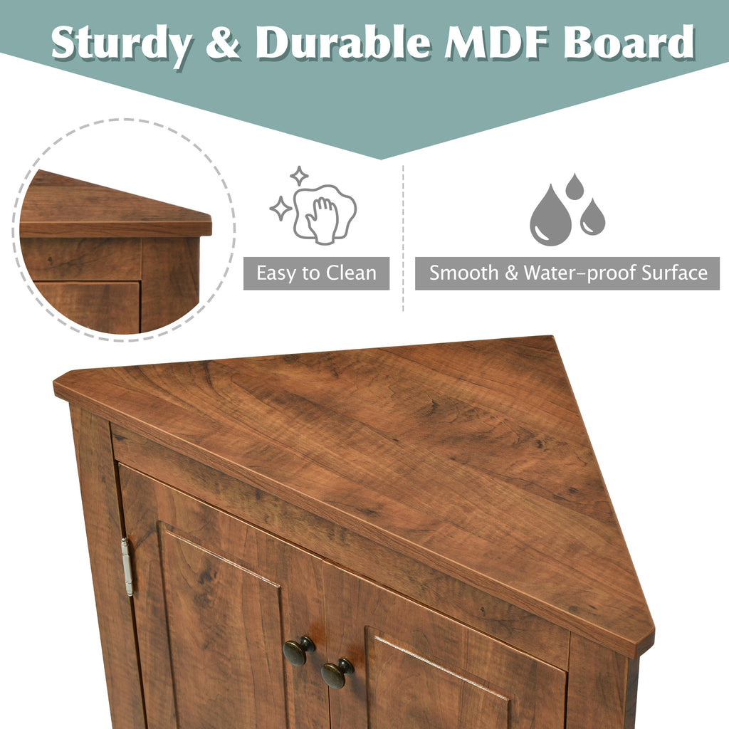 Brown Triangle Bathroom Storage Cabinet with Adjustable Shelves