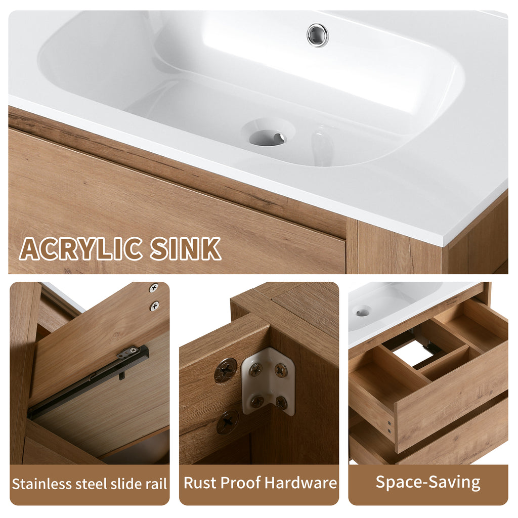 30" Wall Mounting Bathroom Vanity With Gel Sink