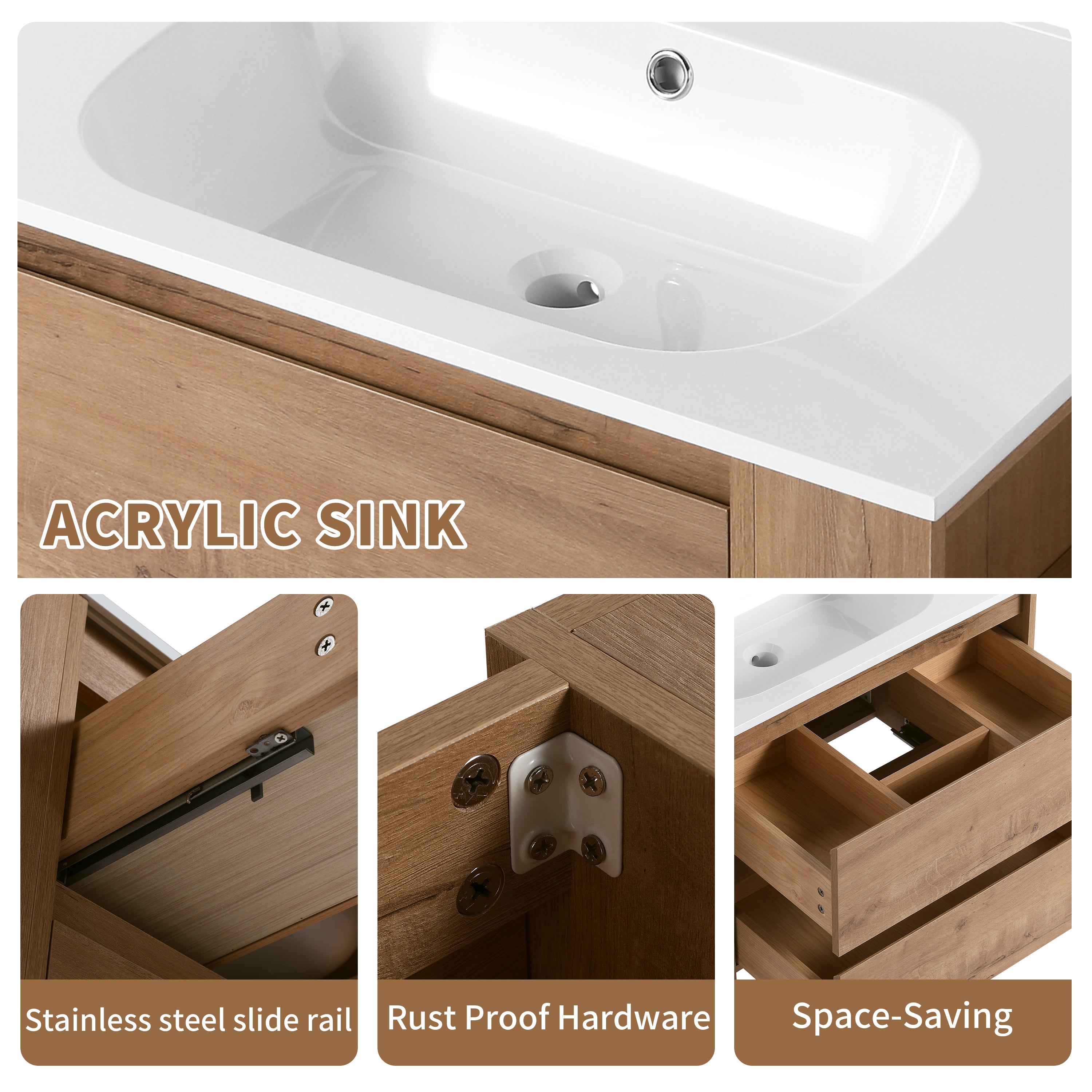 30" Wall Mounting Bathroom Vanity With Gel Sink
