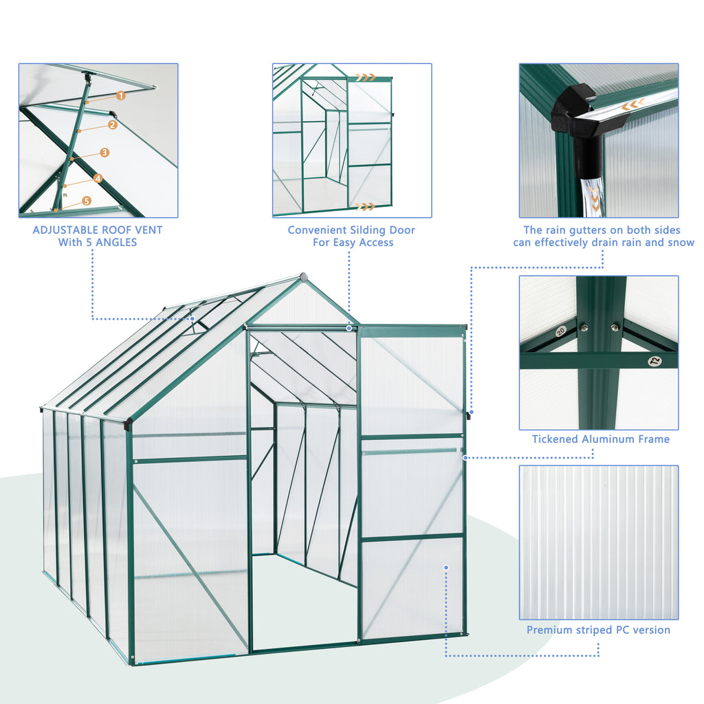 6X10FT Polycarbonate Greenhouse with Raised Base