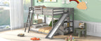 Full Over Full Bunk Bed with Ladder, Slide and Shelves