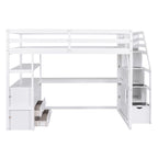 Full Size Loft Bed with Desk and Shelves