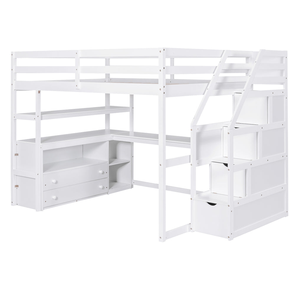Full Size Loft Bed with Desk and Shelves