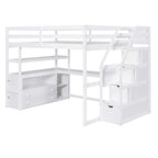 Full Size Loft Bed with Desk and Shelves