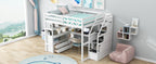 Full Size Loft Bed with Desk and Shelves