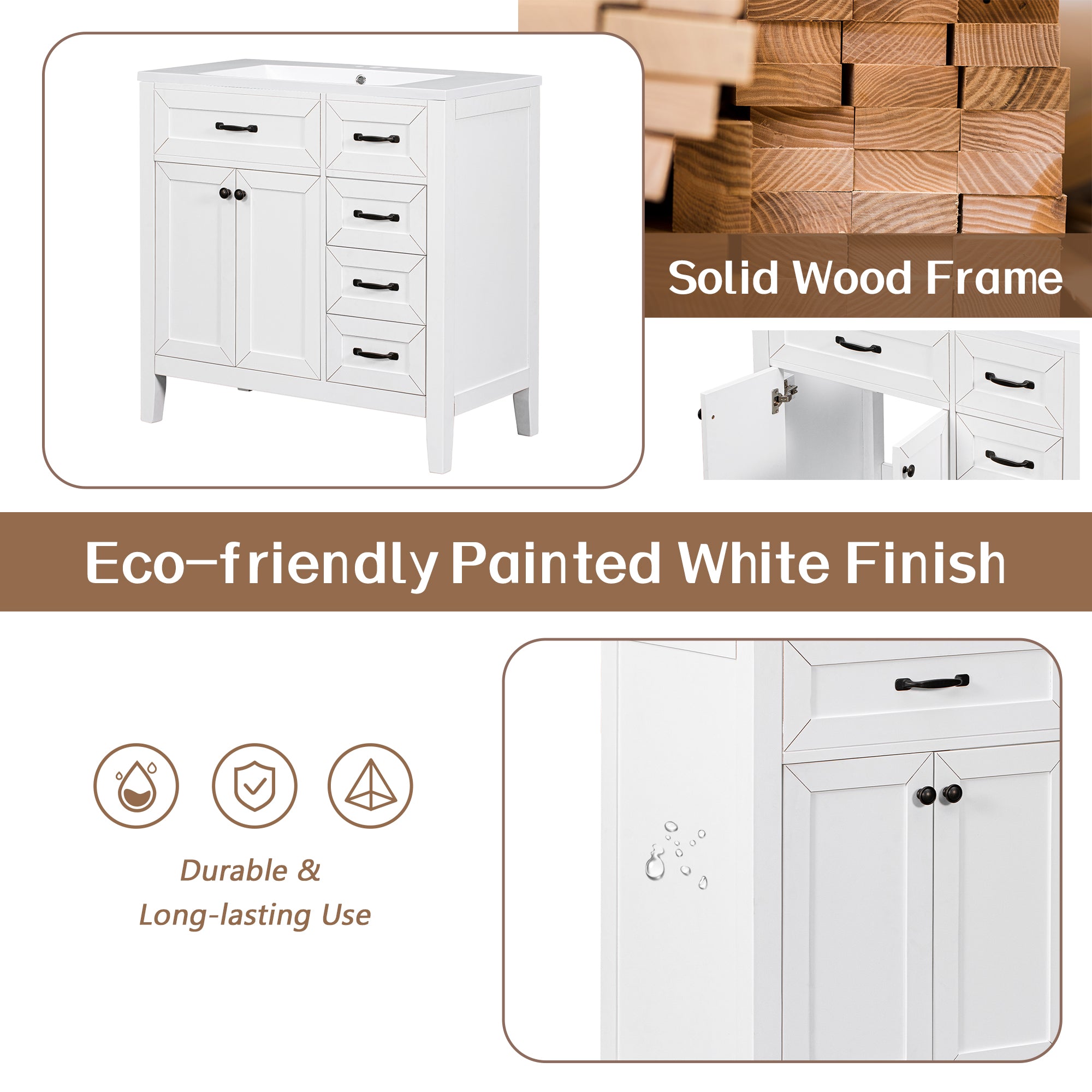 36" Bathroom Vanity Without Sink, Cabinet Base Only
