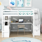 Full Size Loft Bed with Desk and Shelves
