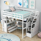 Full Size Loft Bed with Desk and Shelves
