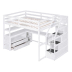 Full Size Loft Bed with Desk and Shelves