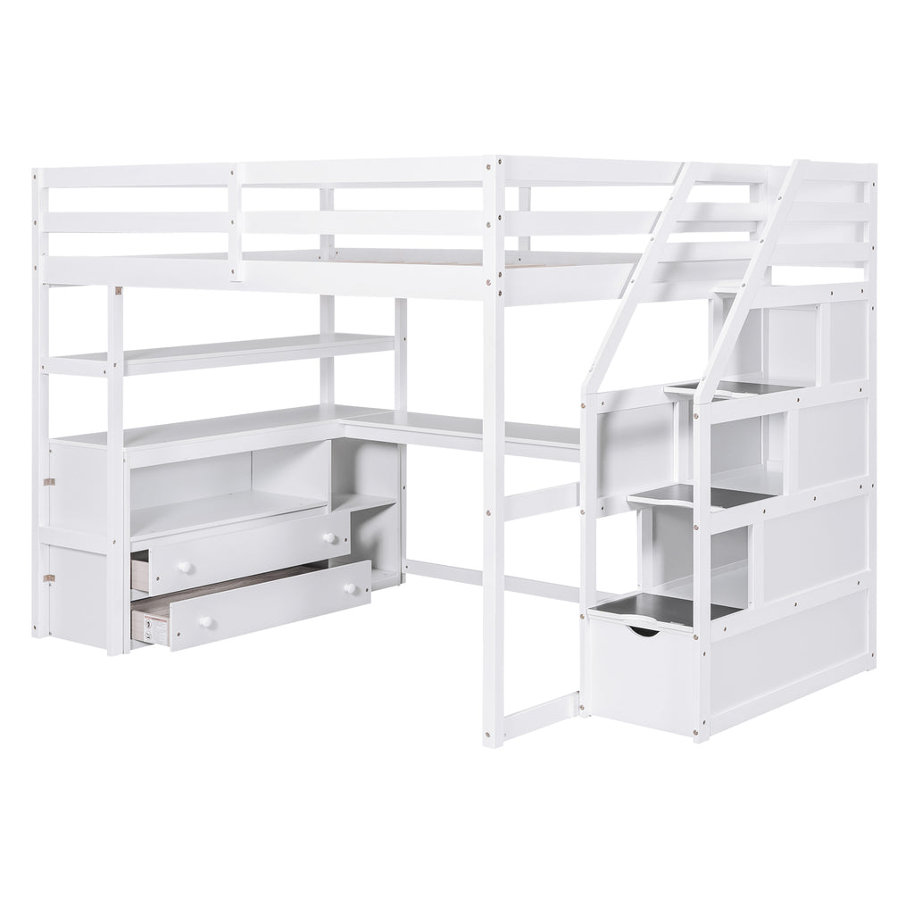 Full Size Loft Bed with Desk and Shelves