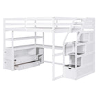 Full Size Loft Bed with Desk and Shelves