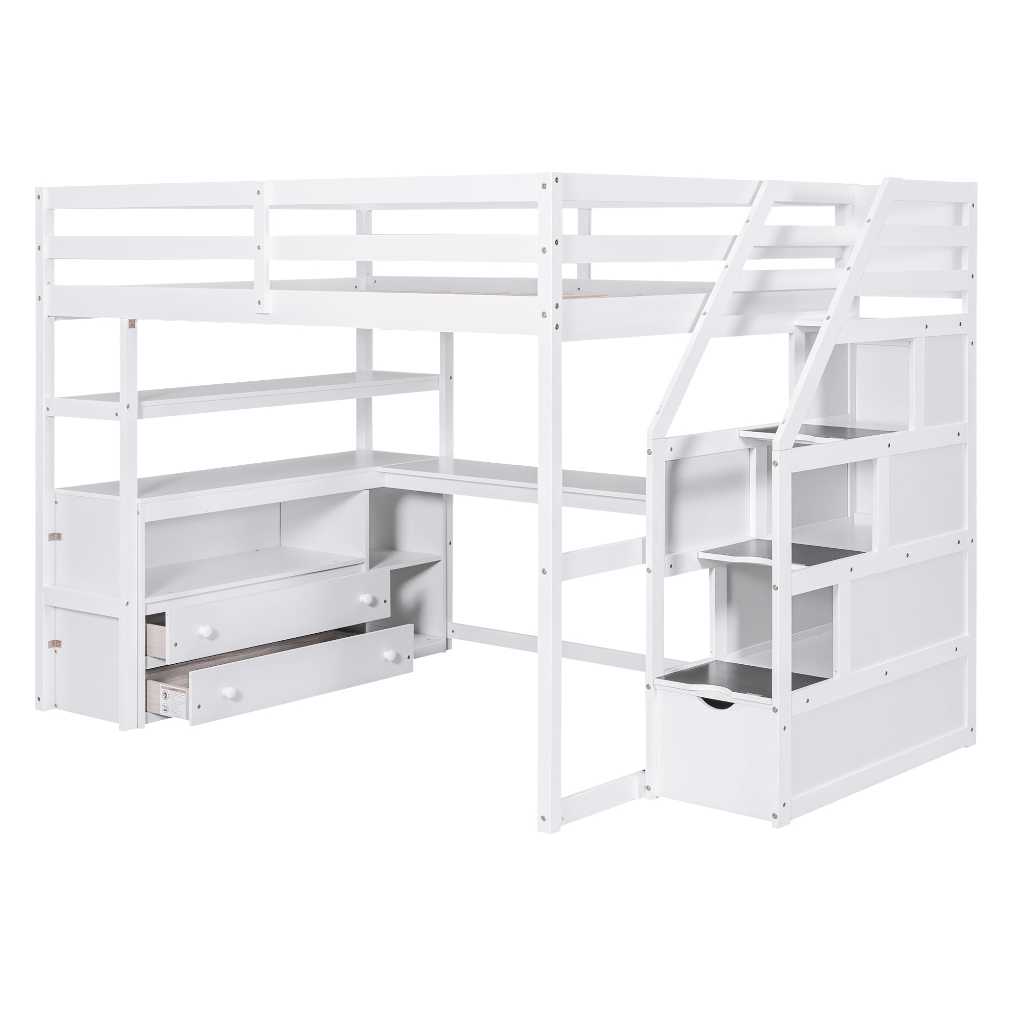 Full Size Loft Bed with Desk and Shelves