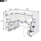 Full Size Loft Bed with Desk and Shelves