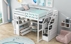 Full Size Loft Bed with Desk and Shelves