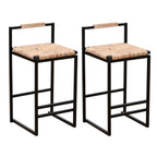 Set of 2 Water Hyacinth Woven Bar Stools with Back Support