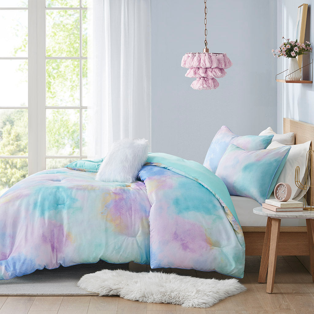 Full/Queen Watercolor Tie Dye Printed Comforter Set
