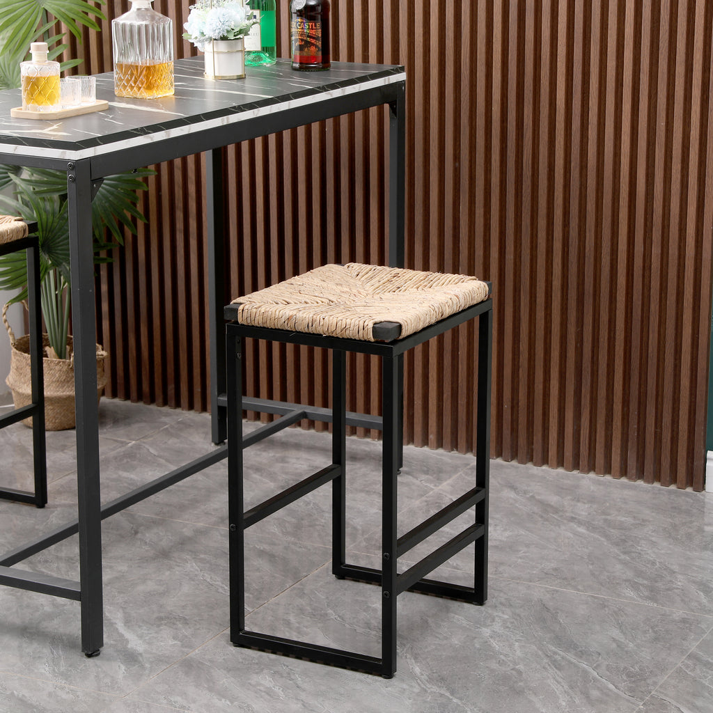 Set of 2 Water Hyacinth Woven Bar Stools for Kitchen Counter