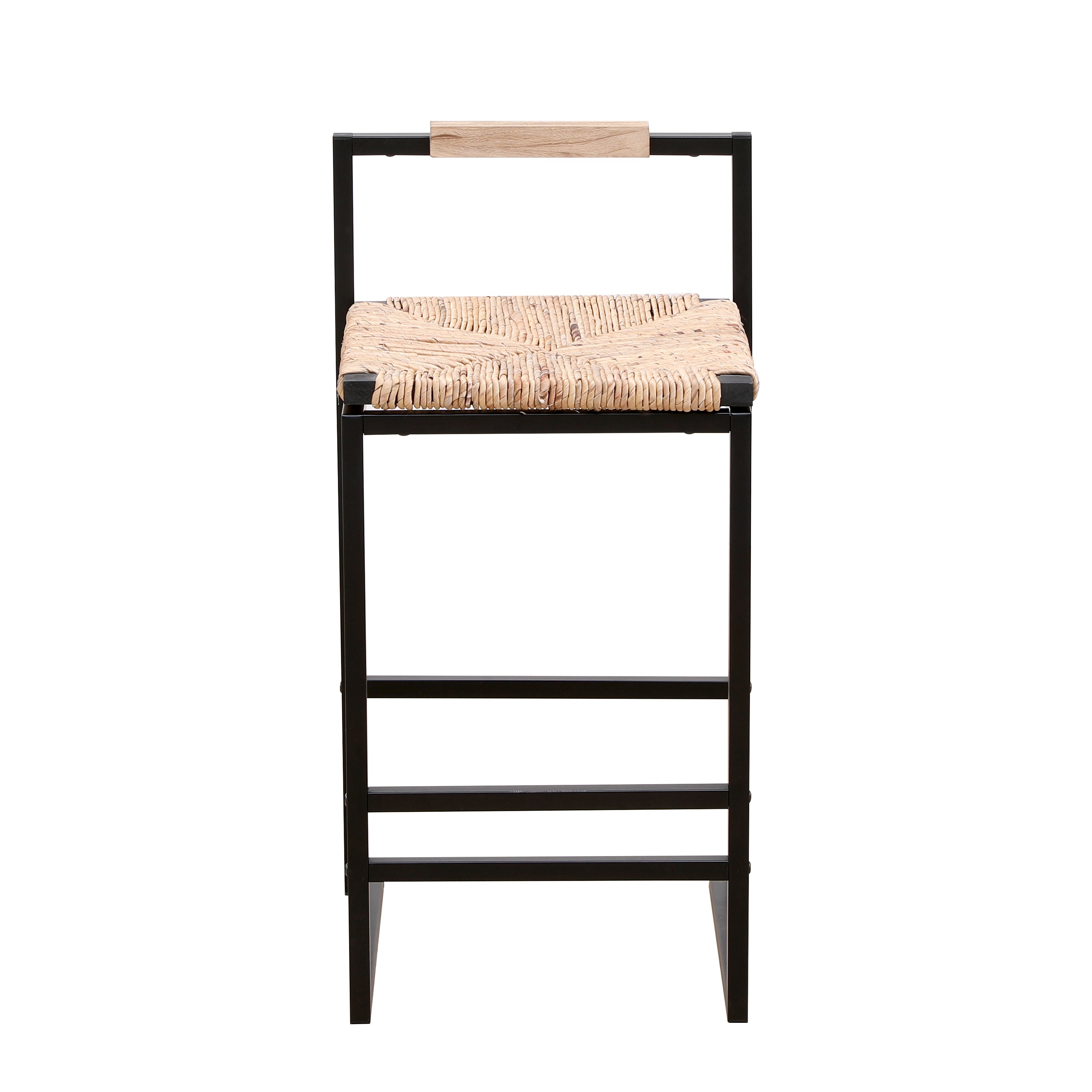 Set of 2 Water Hyacinth Woven Bar Stools with Back Support
